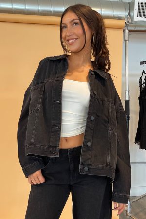 Starting New Black Oversized Denim Jacket