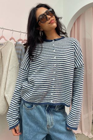 Blythe Denim Stripe Button Up Cardigan