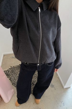 Final Edit Grey Collared Zip Up Jacket