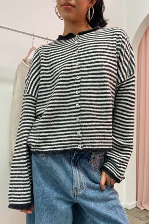 Blythe Charcoal Stripe Button Up Cardigan