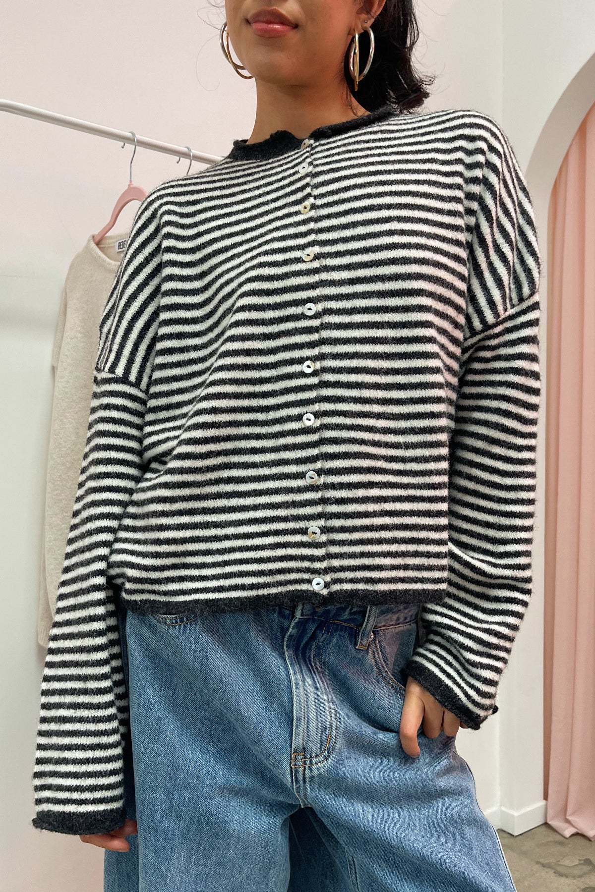 Blythe Charcoal Stripe Button Up Cardigan