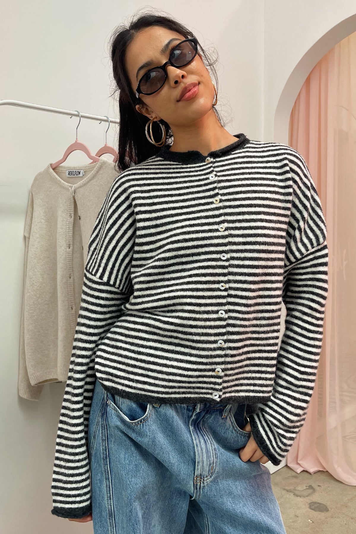 Blythe Charcoal Stripe Button Up Cardigan - Image 2