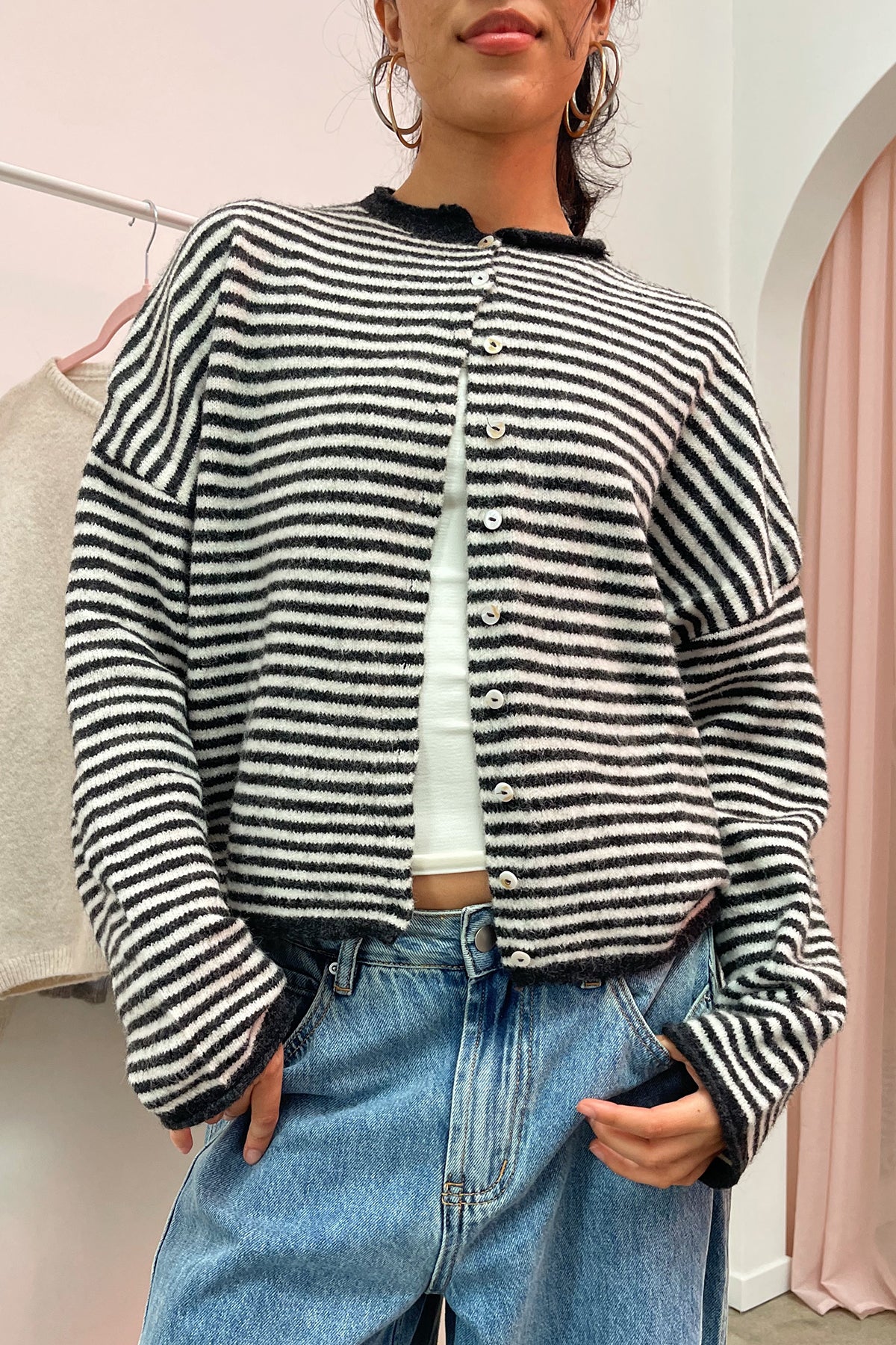 Blythe Charcoal Stripe Button Up Cardigan - Image 4