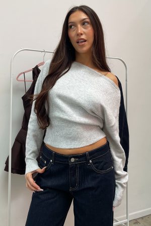 Paris Light Grey Wide Neck Fitted Sweater