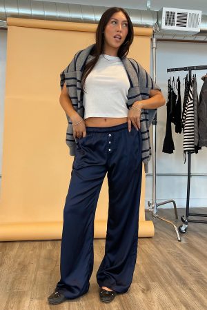 Sawyer Navy Satin with Button Detail Pants