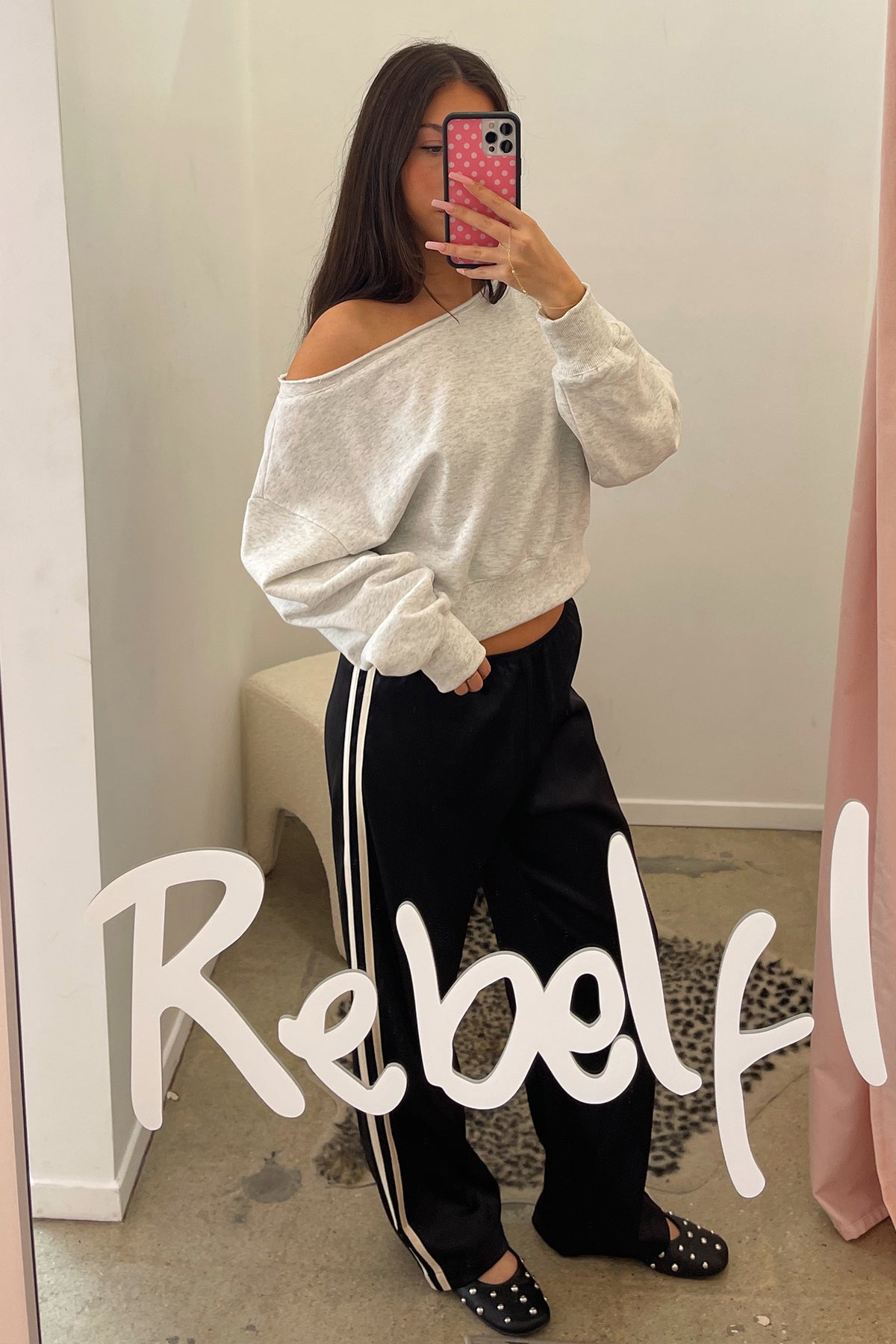 Warm Up Black with Cream Side Stripe Satin Pants - Image 4