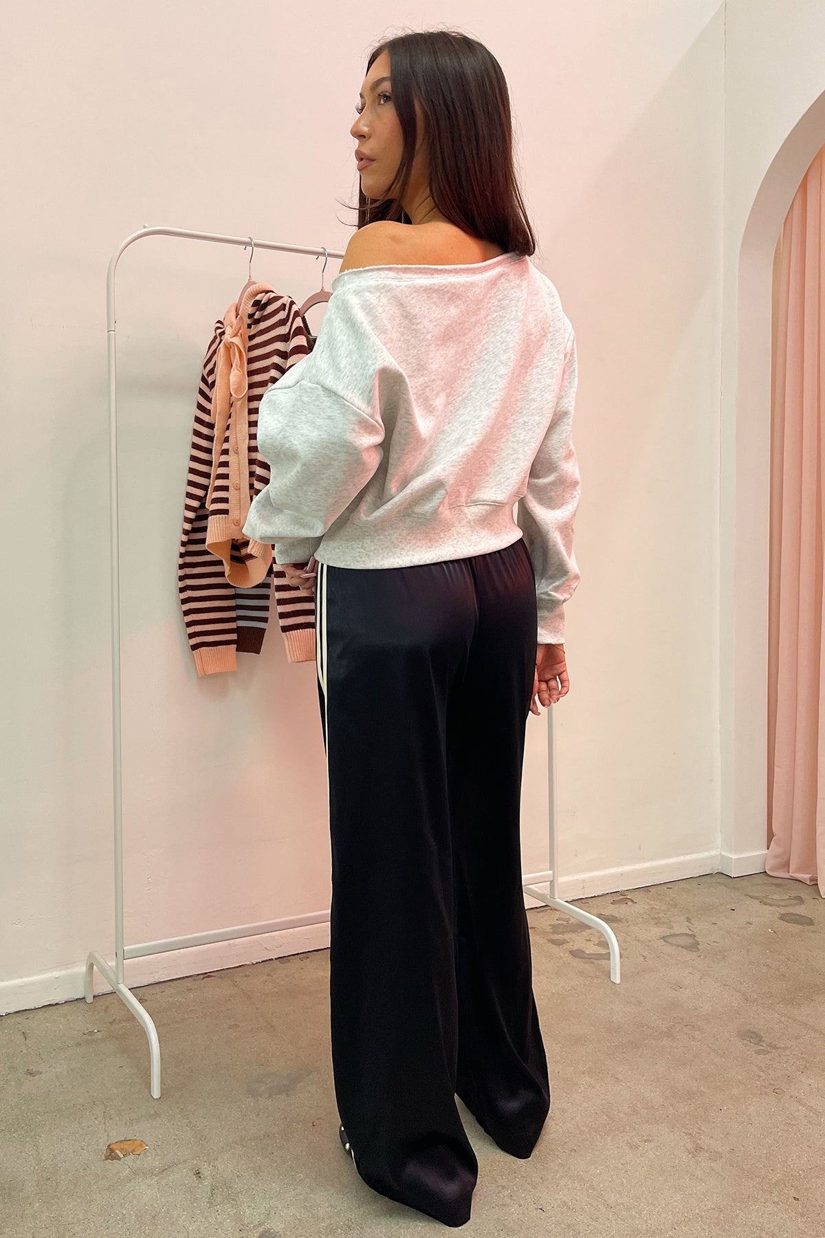 Warm Up Black with Cream Side Stripe Satin Pants - Image 6