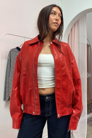 MJ Red Faux Leather Jacket