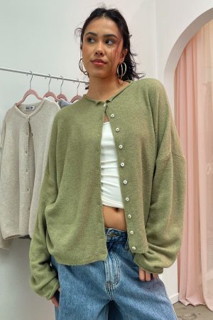 Blythe Sage Green Button Up Cardigan