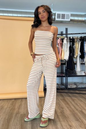 Palm Springs Cream with Pink and Green Stripe Terry Pants