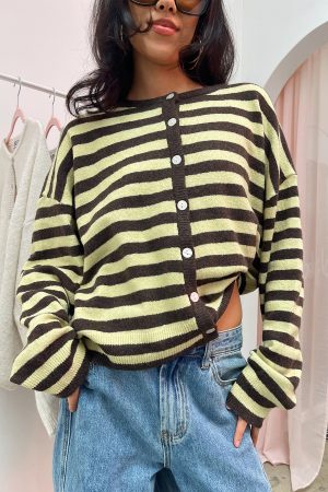 Mixed Signals Yellow and Brown Stripe Button Up Cardigan